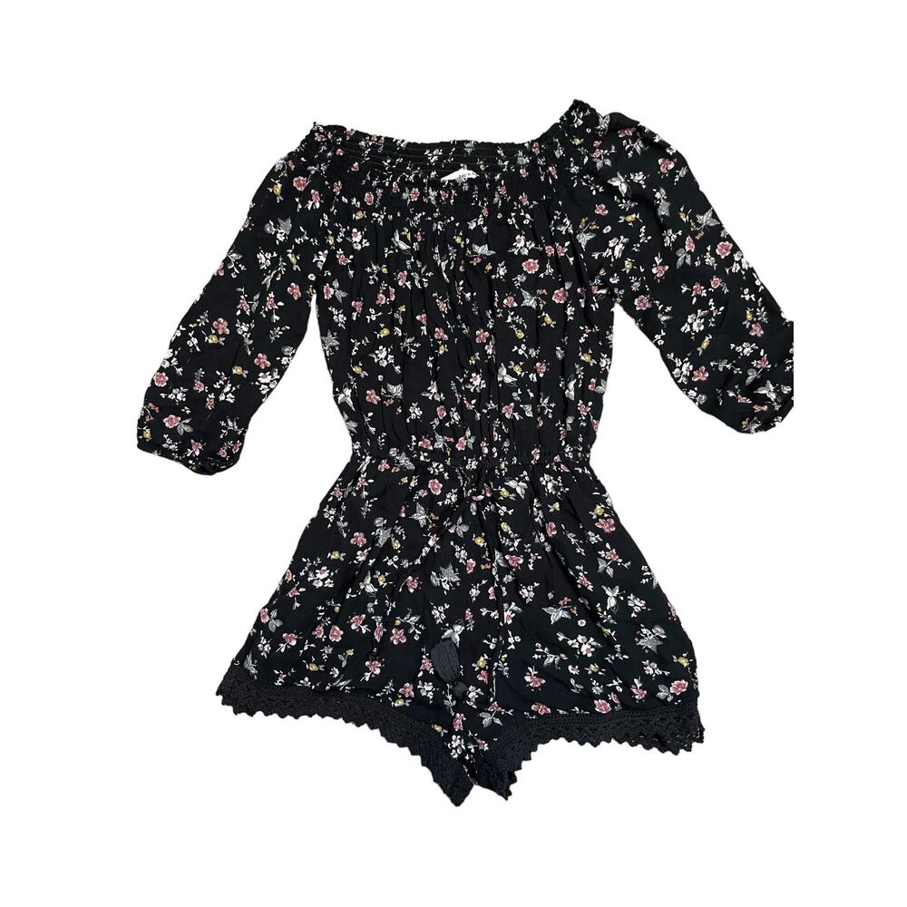 Abercrombie & Fitch Black Floral Boho prairy Romper Size XS